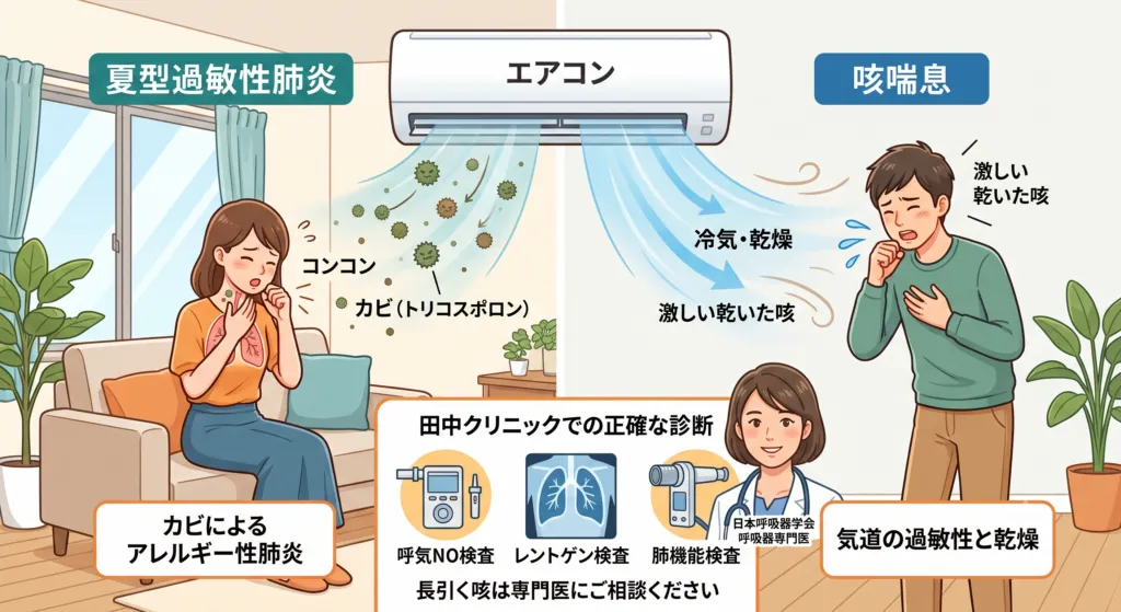 【呼吸器専門医が解説】「エアコンをつけると咳が出る…」クーラー病ではない「夏型過敏性肺炎」と「咳喘息」の違いと対処法